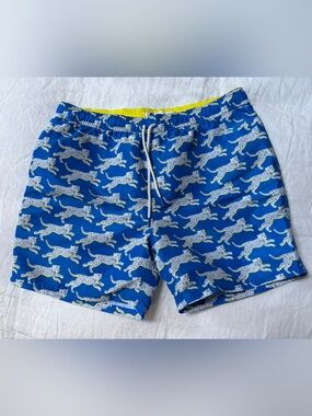 Boden Men's Blue Cheetah Print Lined Swim Shorts